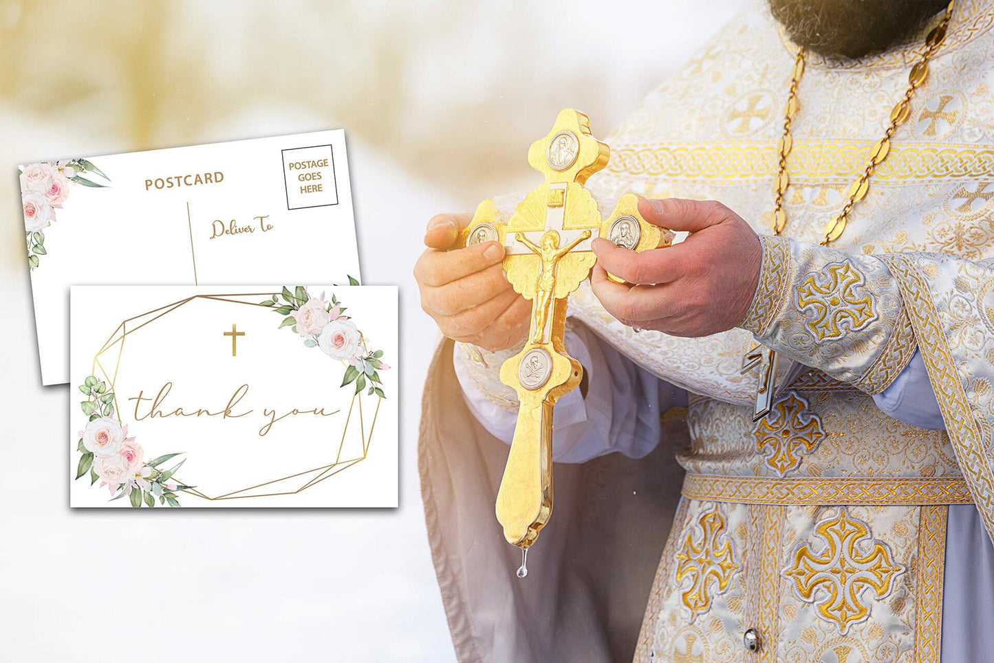 Baptism Thank You Cards Boho Blush Pink Floral Greenery 25 Pack