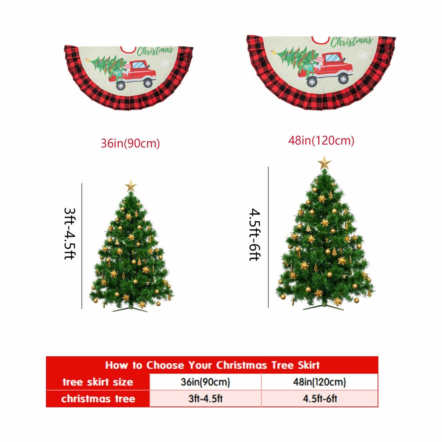 Burlap Christmas Tree Skirt 36" Red Black Buffalo Plaid Truck Farmhouse