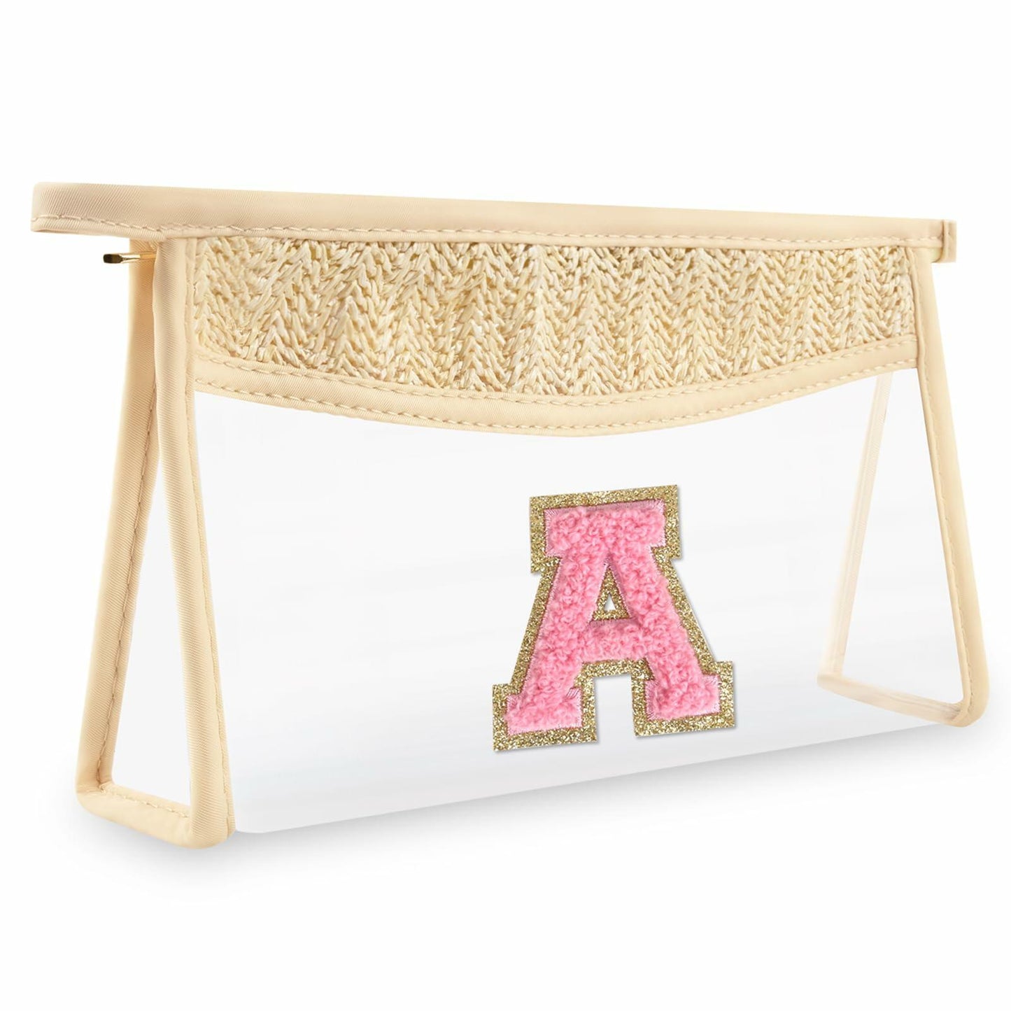 Personalized Initial Small Boho Straw Clear Makeup Bag Waterproof PVC Travel