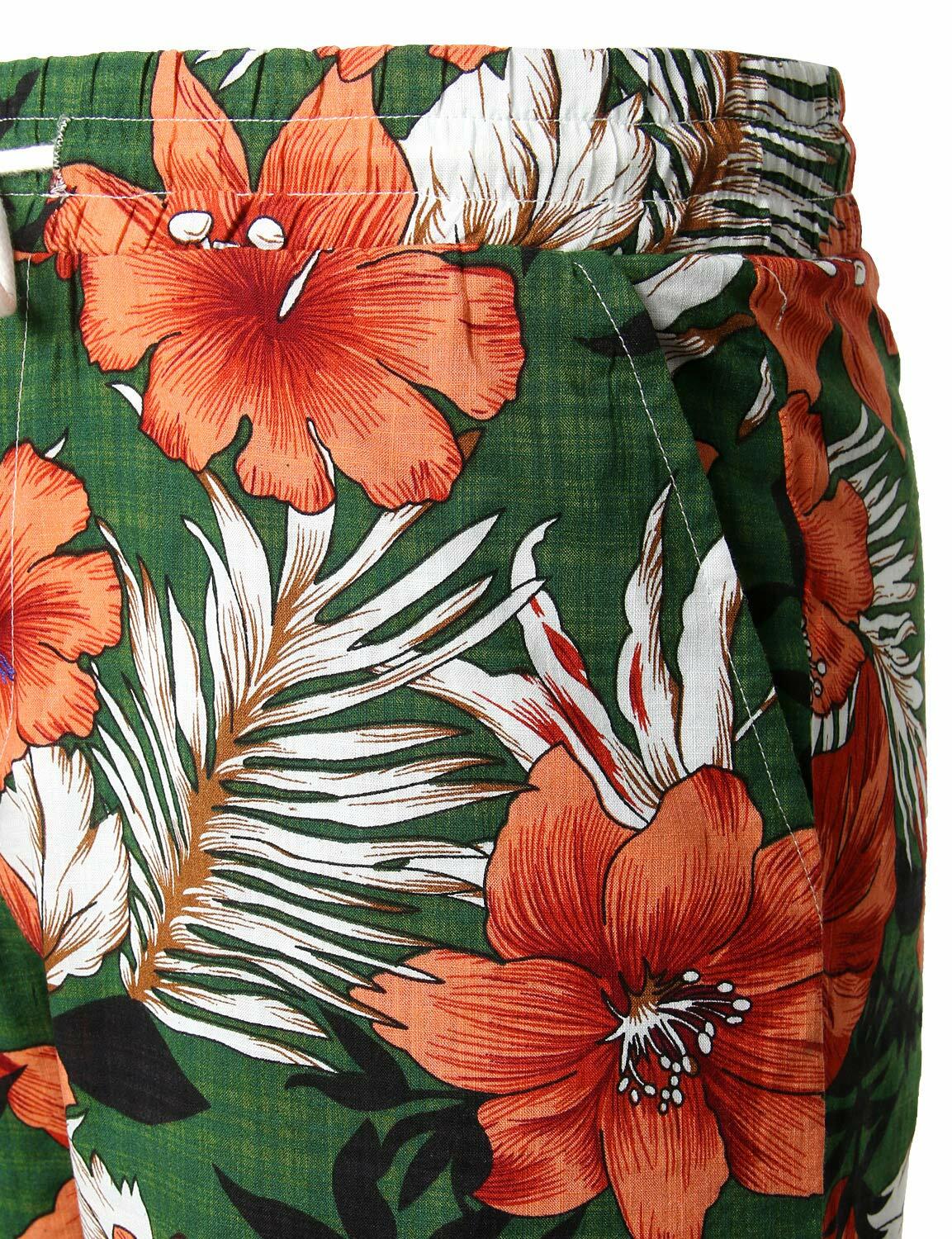 JOGAL Men's Flower Flat Front Casual Aloha Hawaiian Shorts Green Size M