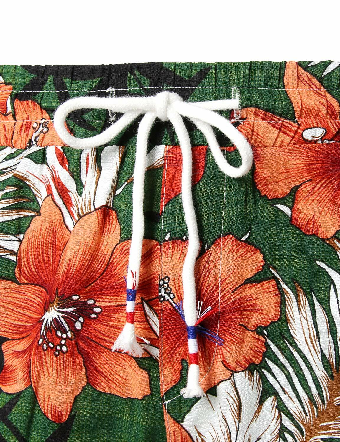 JOGAL Men's Flower Flat Front Casual Aloha Hawaiian Shorts Green Size M