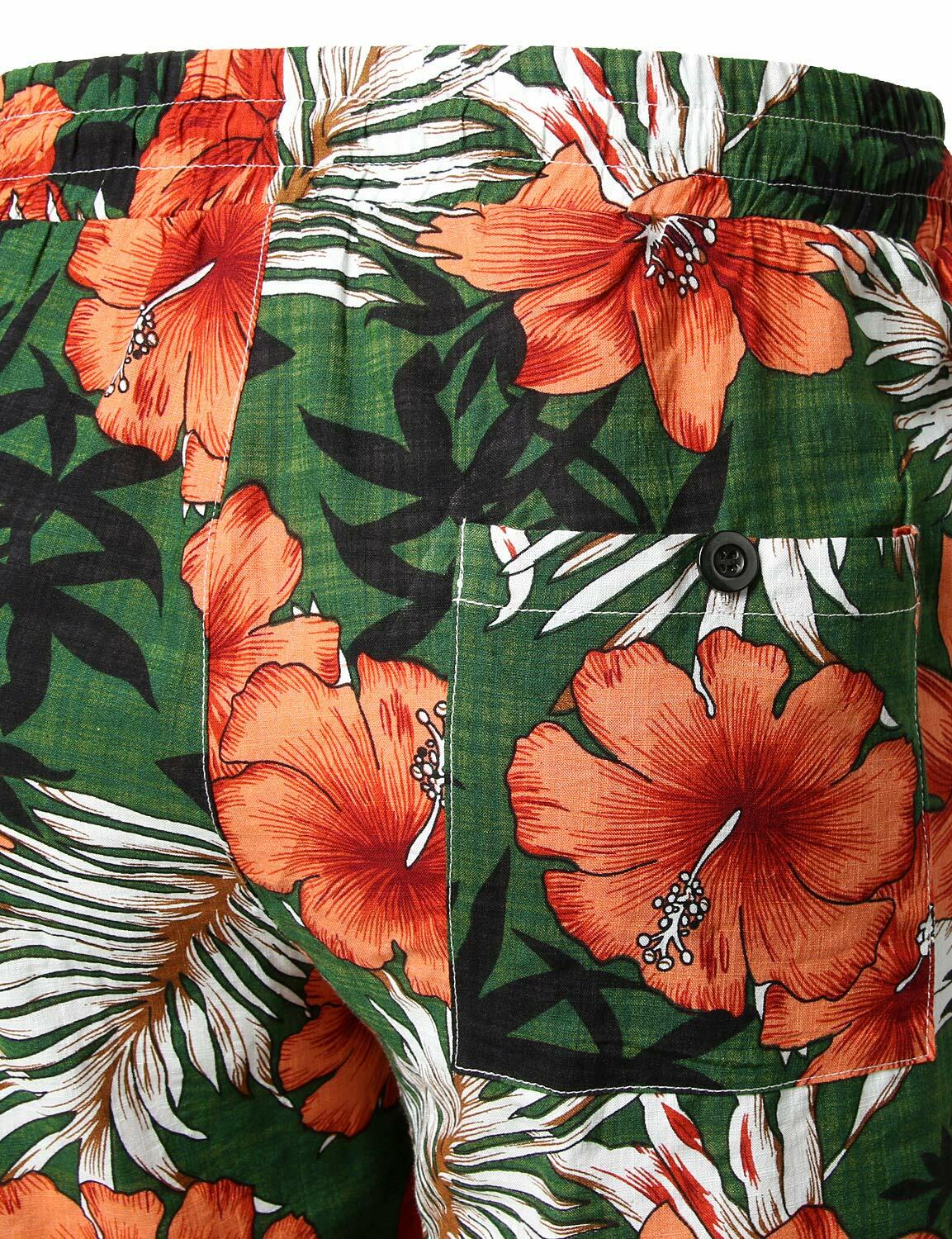 JOGAL Men's Flower Flat Front Casual Aloha Hawaiian Shorts Green Size M