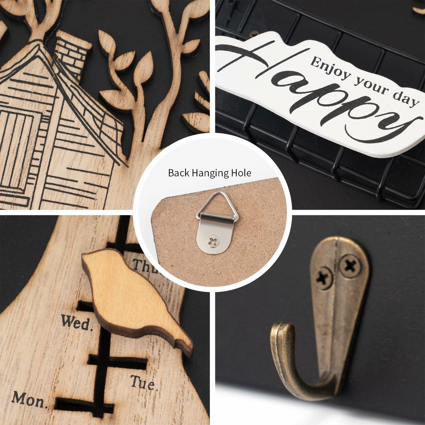 Wooden Reusable Perpetual Calendar with Hooks Home Decor Holiday Gift