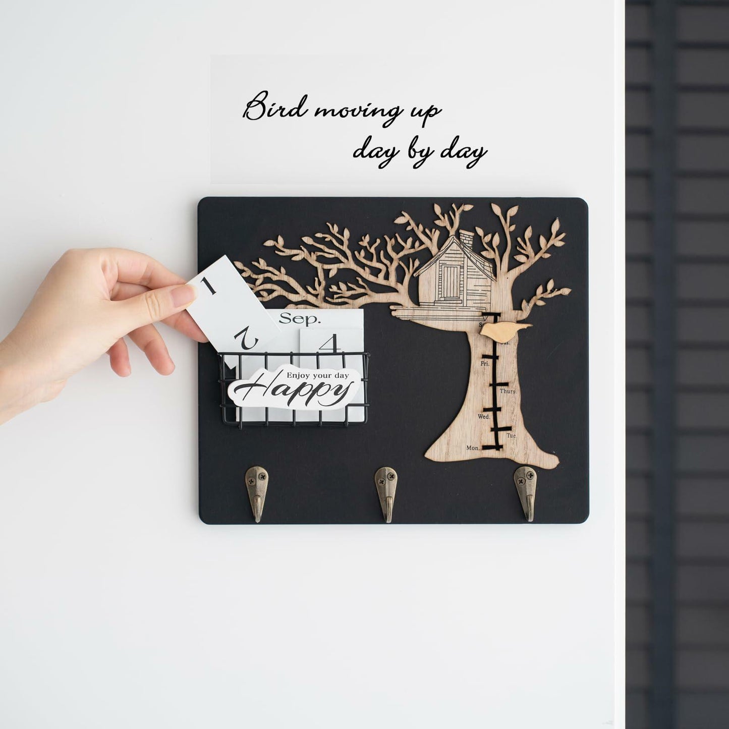 Wooden Reusable Perpetual Calendar with Hooks Home Decor Holiday Gift