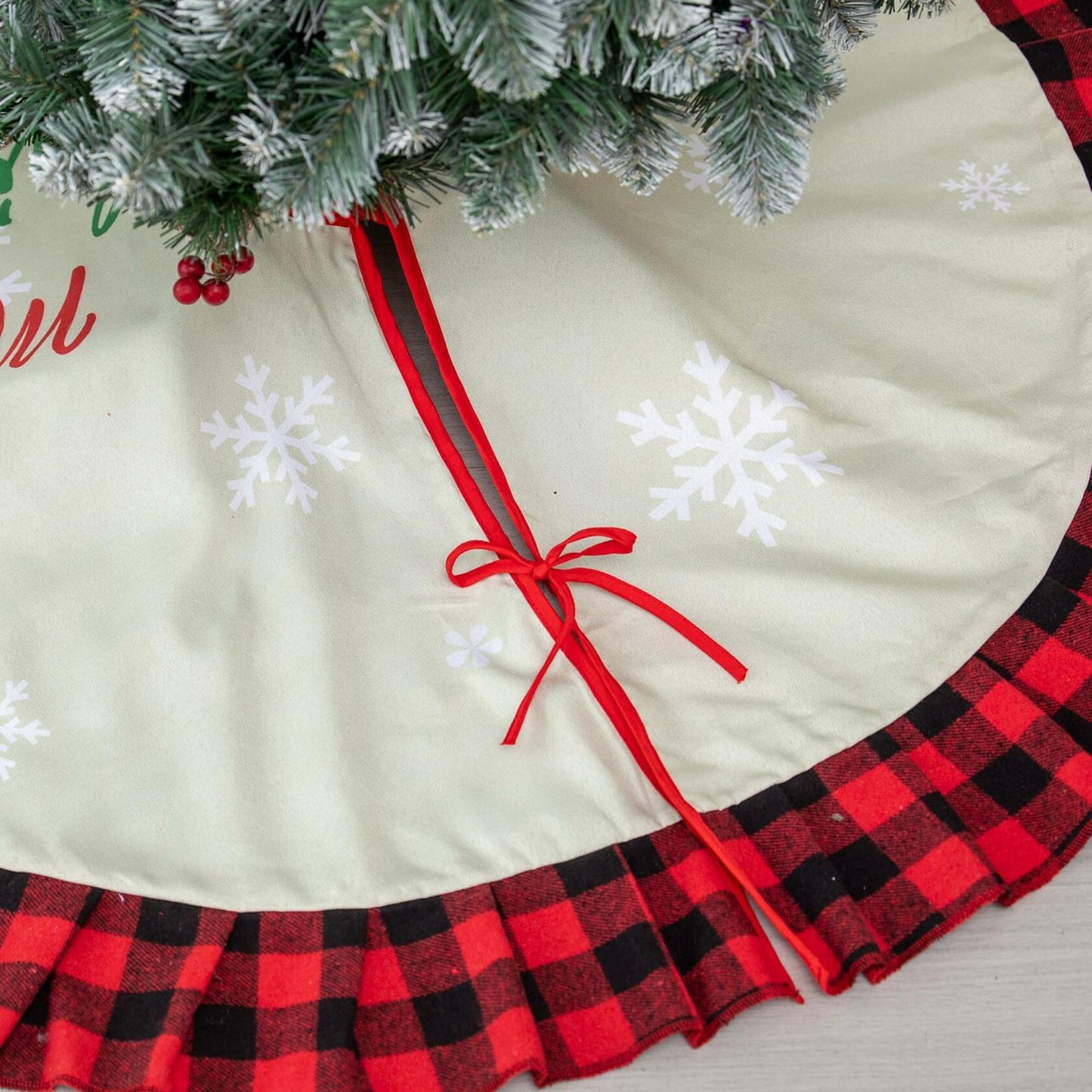Burlap Christmas Tree Skirt 36" Red Black Buffalo Plaid Truck Farmhouse