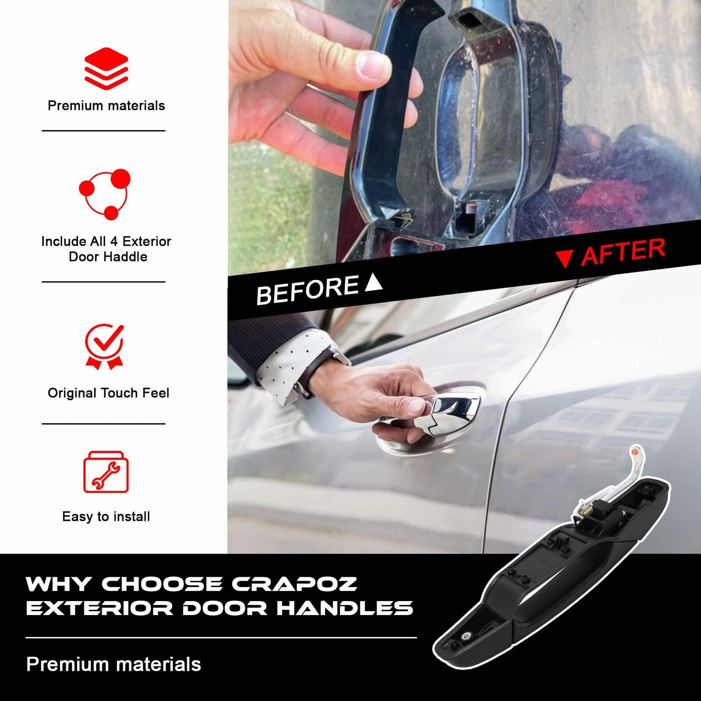 Chapoz Chrome Door Handles for 2007-2014 Cadillac Escalade GMC Yukon 4PCS
