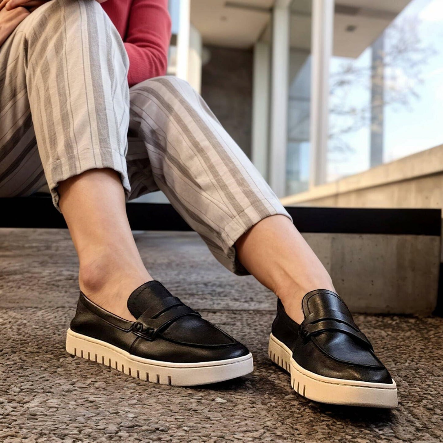 AIZIYOO Women's Leather Loafers Flats Slip-ons Black Size US 8.5-9