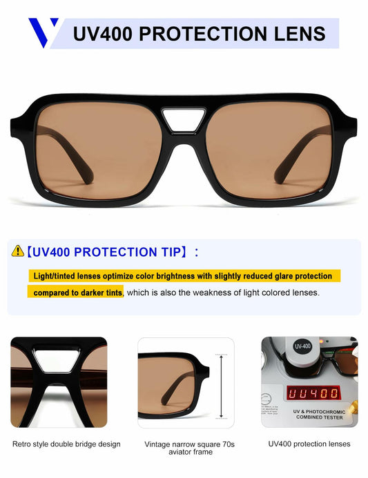 VANLINKER Retro 70s Square Aviator Sunglasses Green VL9816