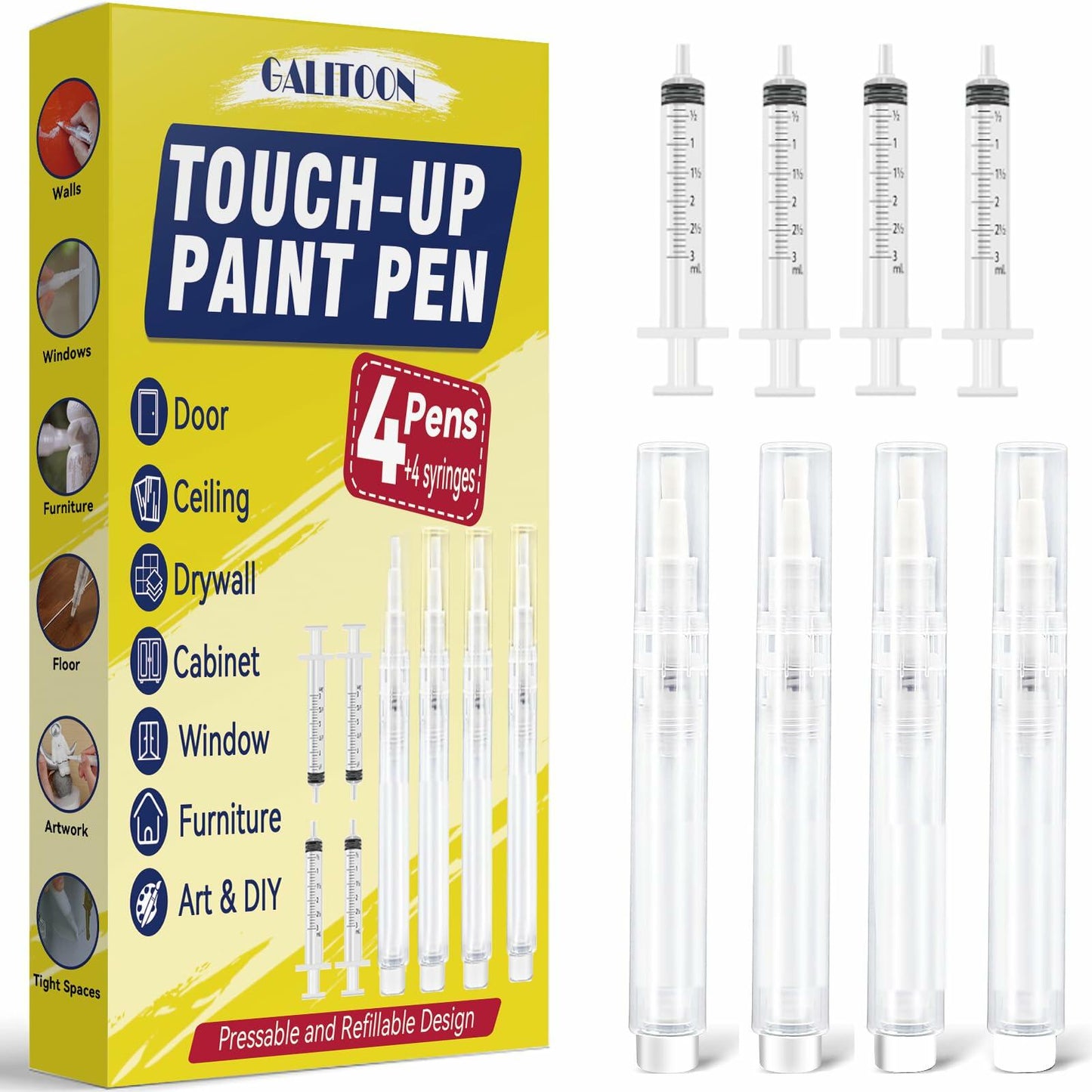 Galitoon Touch Up Paint Pens 4 Pack White Fine Tip Refillable Precision