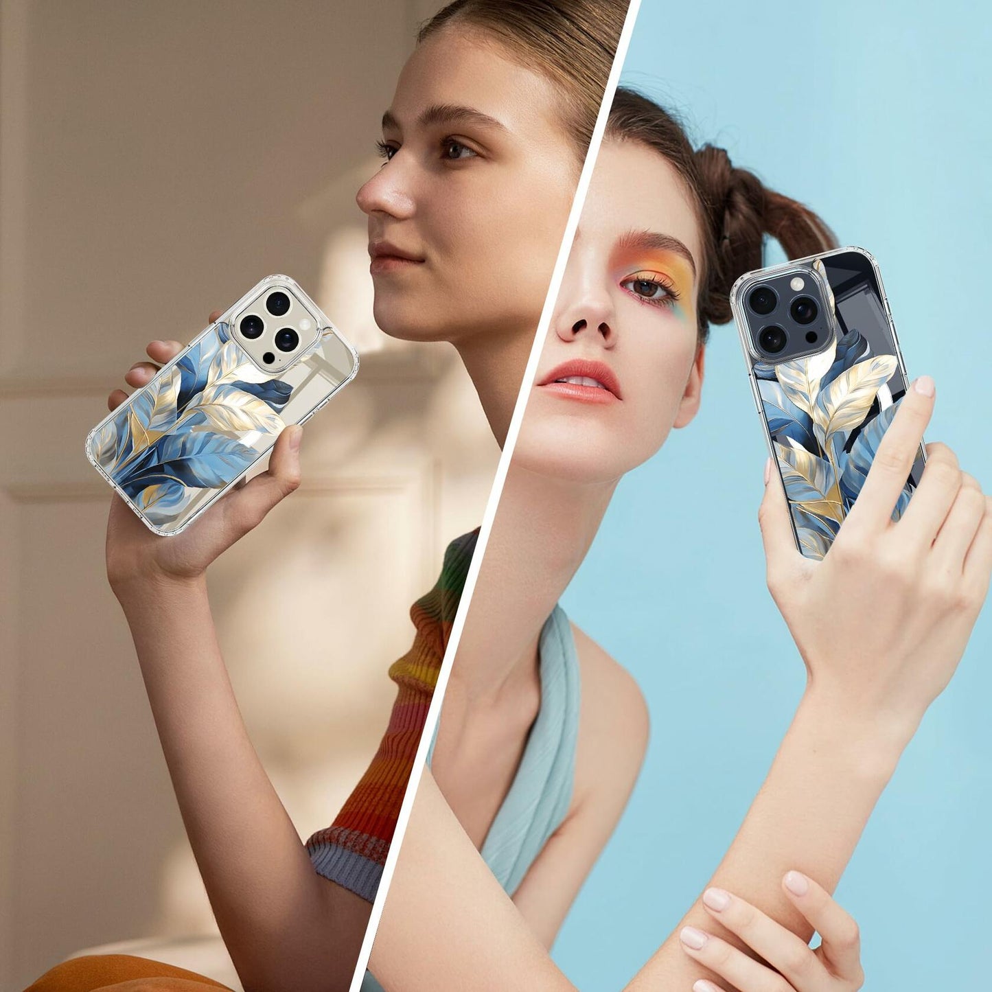 LORYVAN Magnetic Clear Case iPhone 12/12 Pro Floral Blue 6.1"