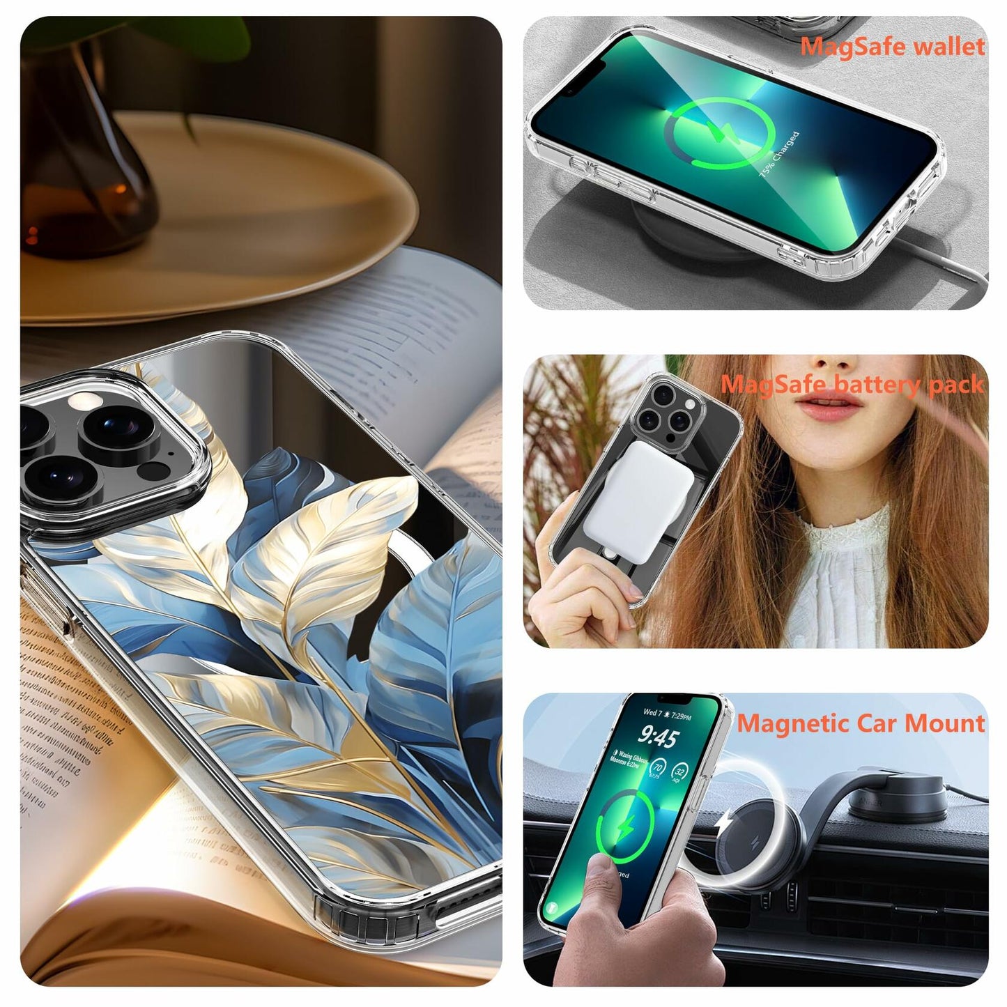 LORYVAN Magnetic Clear Case iPhone 12/12 Pro Floral Blue 6.1"
