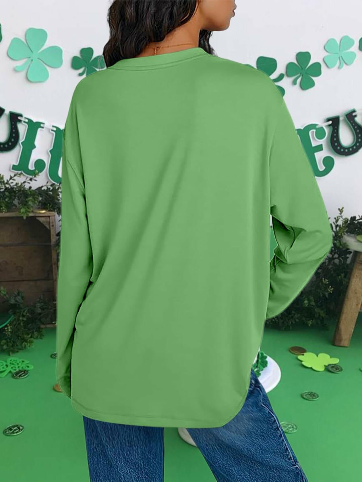 St Patrick's Day Oversized Lucky Shamrock Long Sleeve Tee Size M