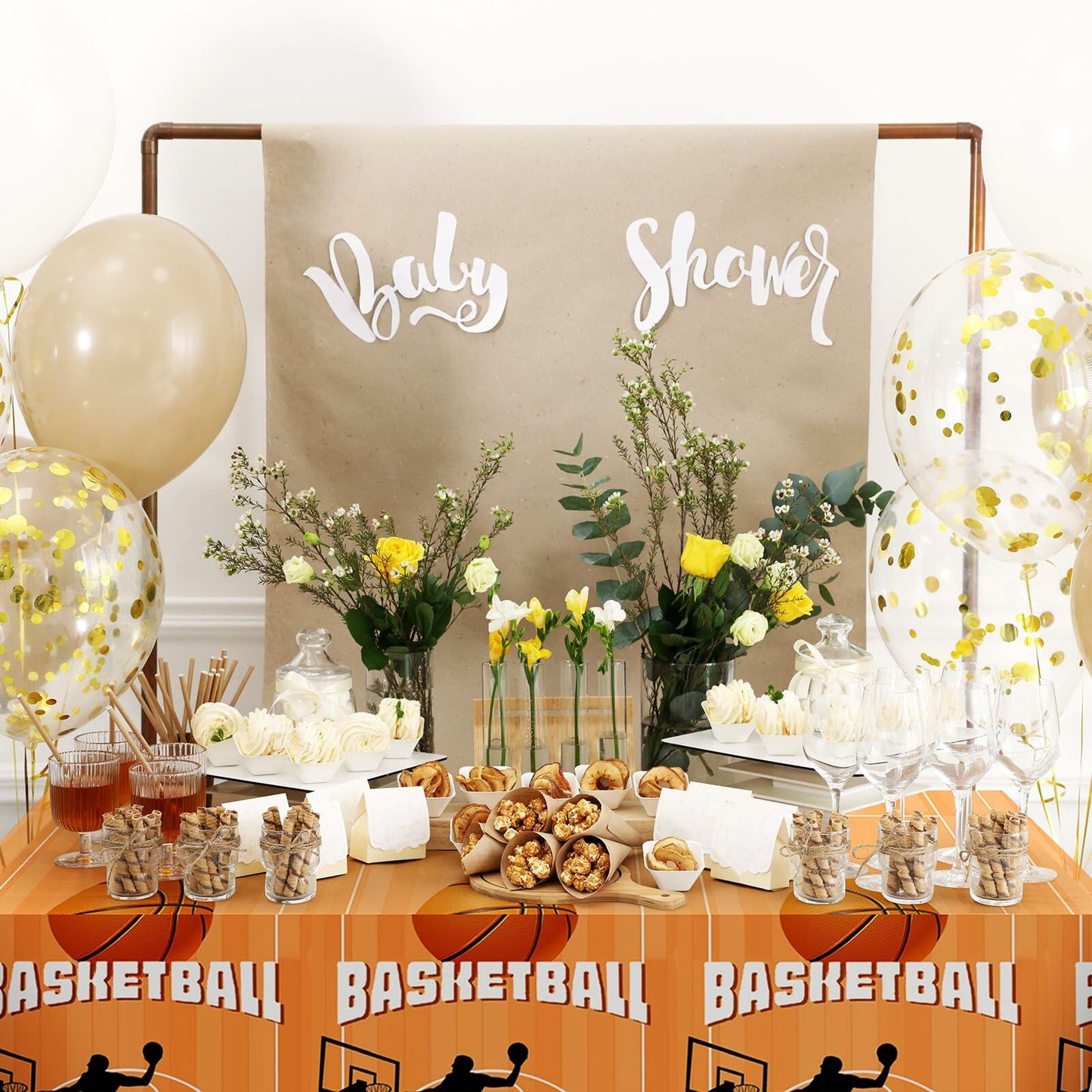 Mindsoft Basketball Tablecloths Disposable Plastic 54x108 Inches 12 Pcs