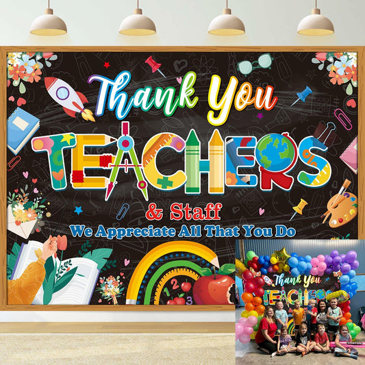 Thank You Teachers Backdrop 6x4FT Teacher Appreciation Banner Blue