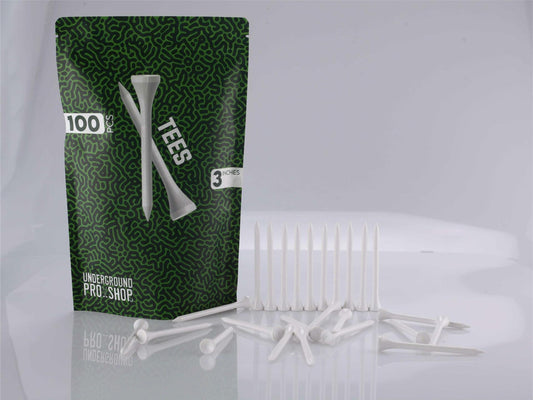 Underground Pro Shop Wood Golf Tees 3" Standard White Resealable Pack