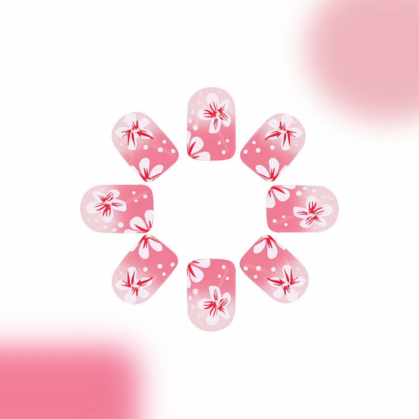 24Pcs Pink Gradient Press On Nails Short Floral Fake Nails with Glue Women