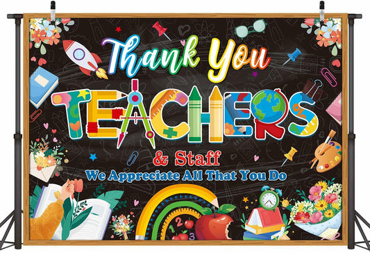 Thank You Teachers Backdrop 6x4FT Teacher Appreciation Banner Blue