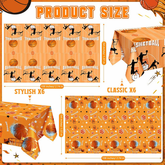 Mindsoft Basketball Tablecloths Disposable Plastic 54x108 Inches 12 Pcs
