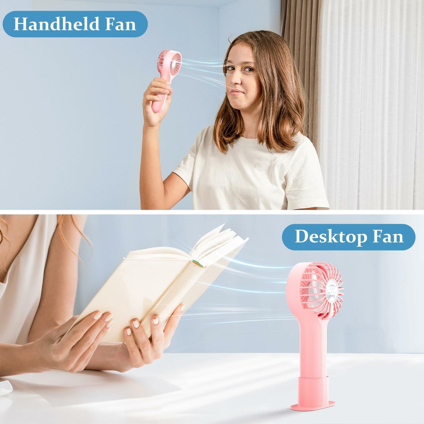 BDXXJ Mini Personal Handheld USB Rechargeable Fan with Base Pink