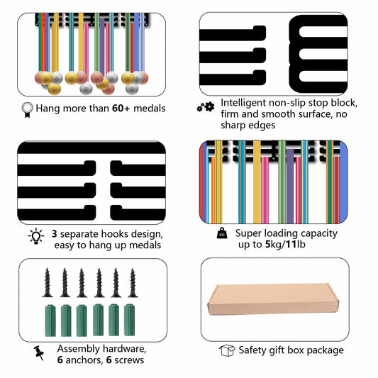CREATCABIN Metal Swimming Medal Holder Rack Wall Mount Black 15.7x6in