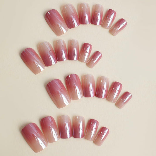 Press on Nails Medium Square Blue French Tip Maple Leaf Gold Foil 24pcs