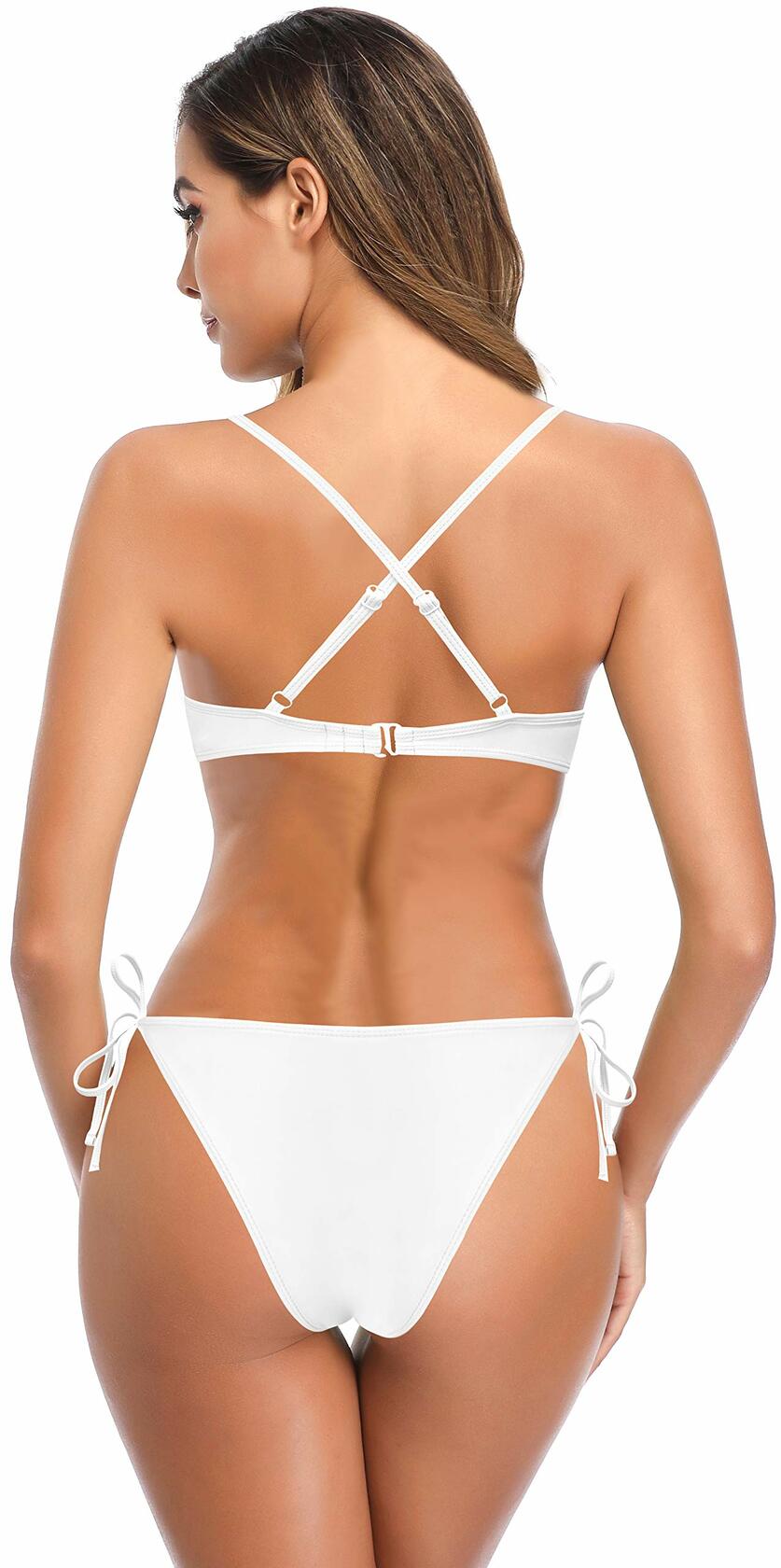SHEKINI Women High Waist V-Wire Crossback Bikini Swimsuit Black Size L