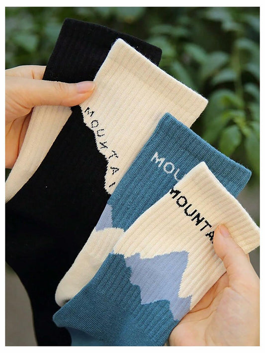 SHENHE Men's 4 Pairs Patterned Graphic Crew Socks Multicolor Size 39-42