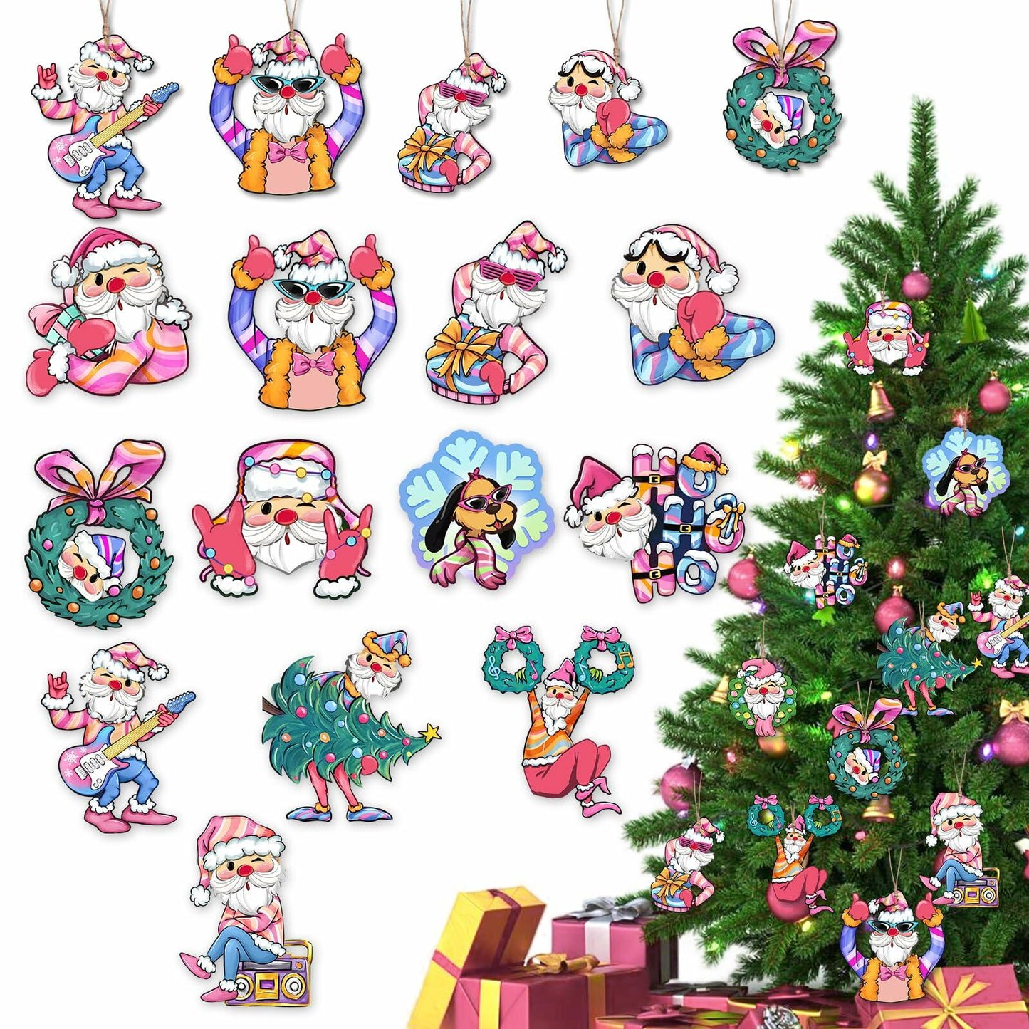 Bolisom 36 Pcs Rock & Roll Christmas Tree Ornaments with Gold Rope