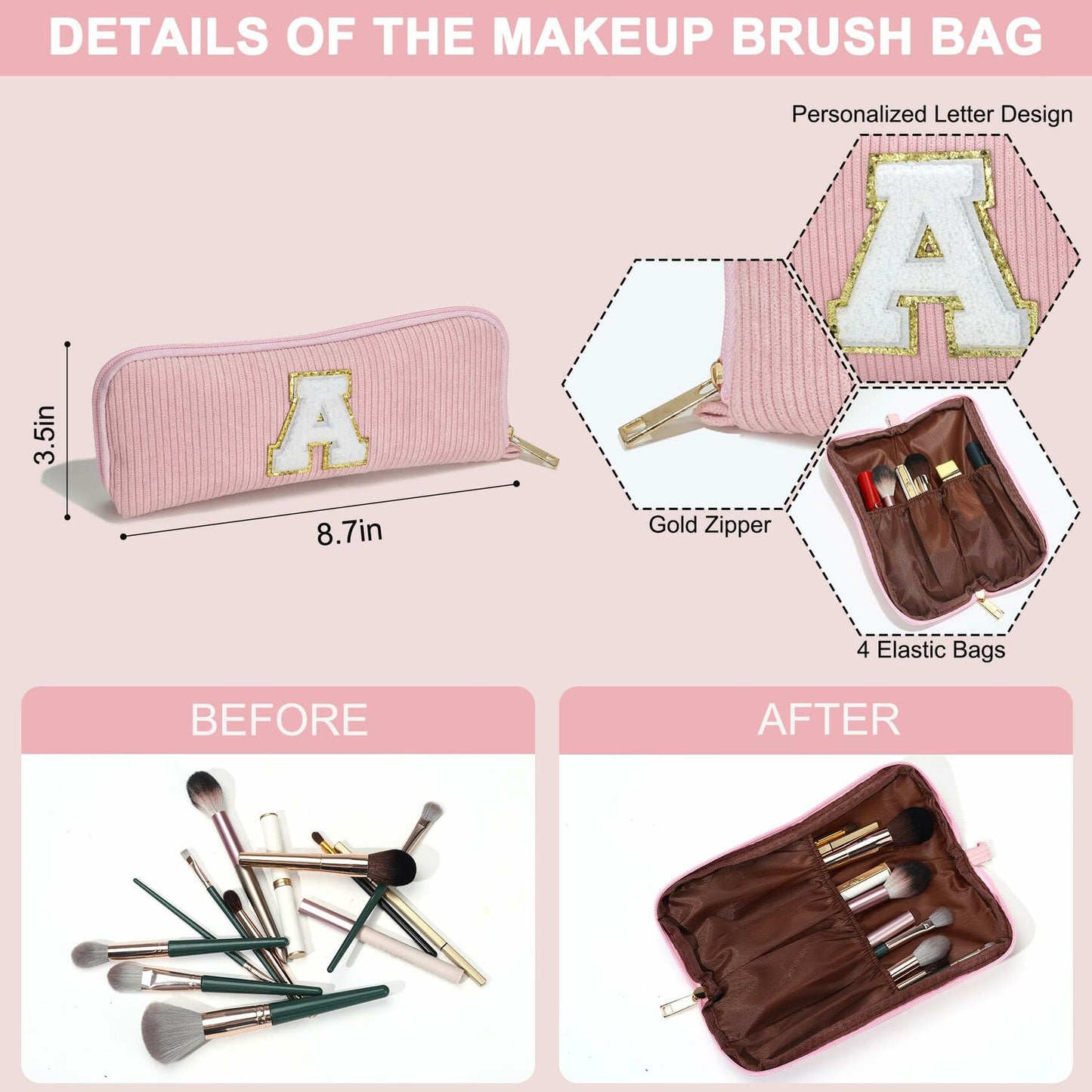 YOOLIFE Monogram Make Up Bag Birthday Gift for Women Girls Gray