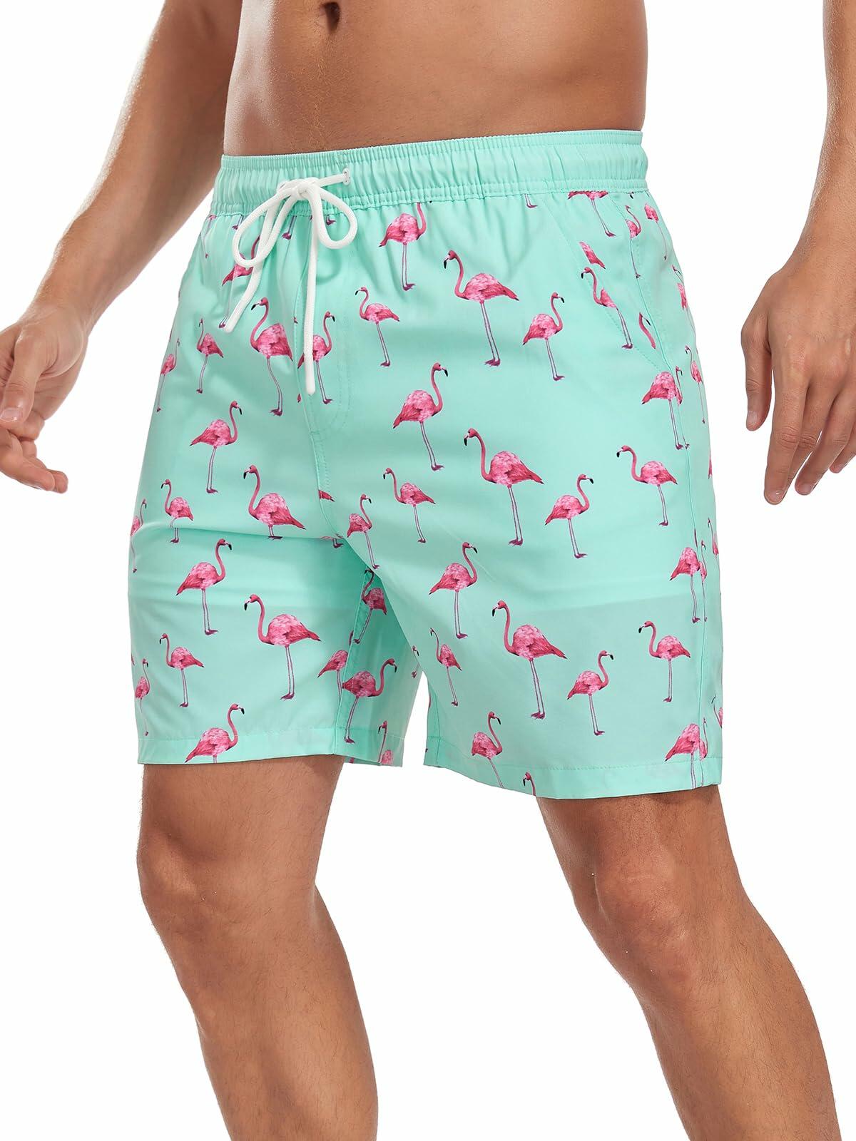 SHEKINI Mens Swim Trunks Quick Dry Compression Lining Pockets Light Green XL