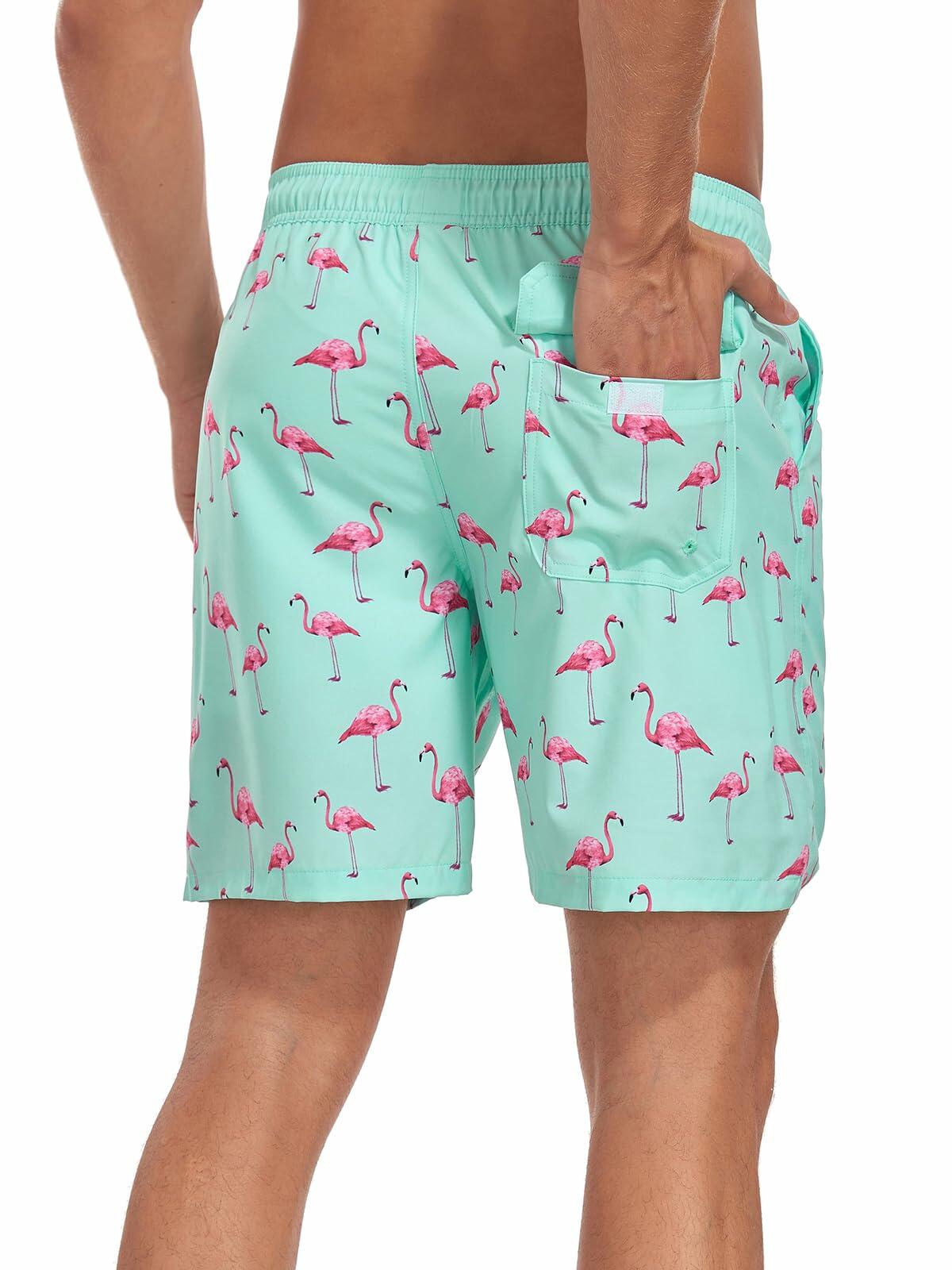 SHEKINI Mens Swim Trunks Compression Lining Quick Dry Pockets Light Green Size L