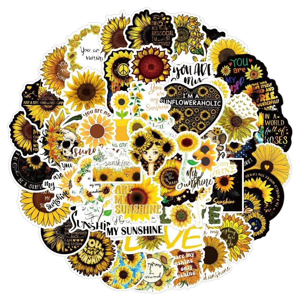 Funimost Sunflower Aesthetic Waterproof Stickers Pack 50pcs Yellow Vinyl