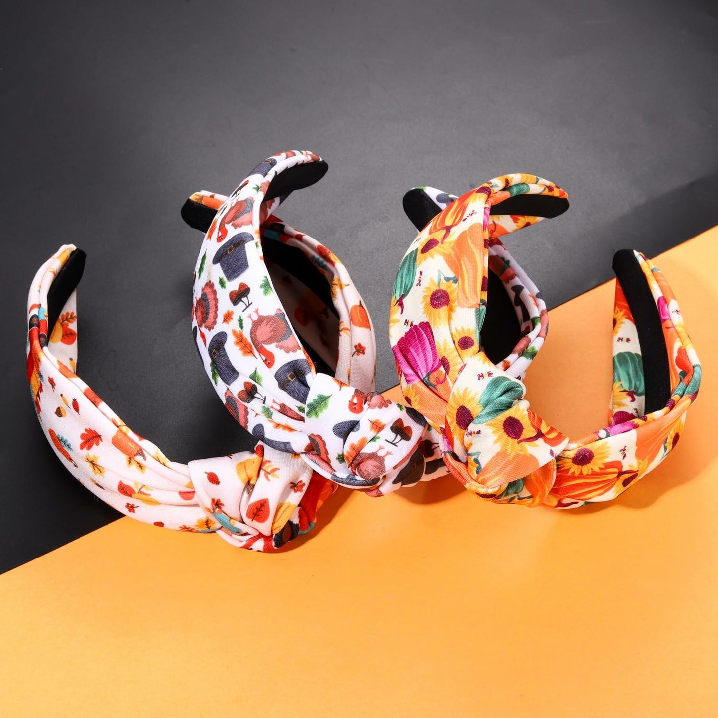Thanksgiving Pumpkin Leaf Knotted Headband Fall Holiday Accessories