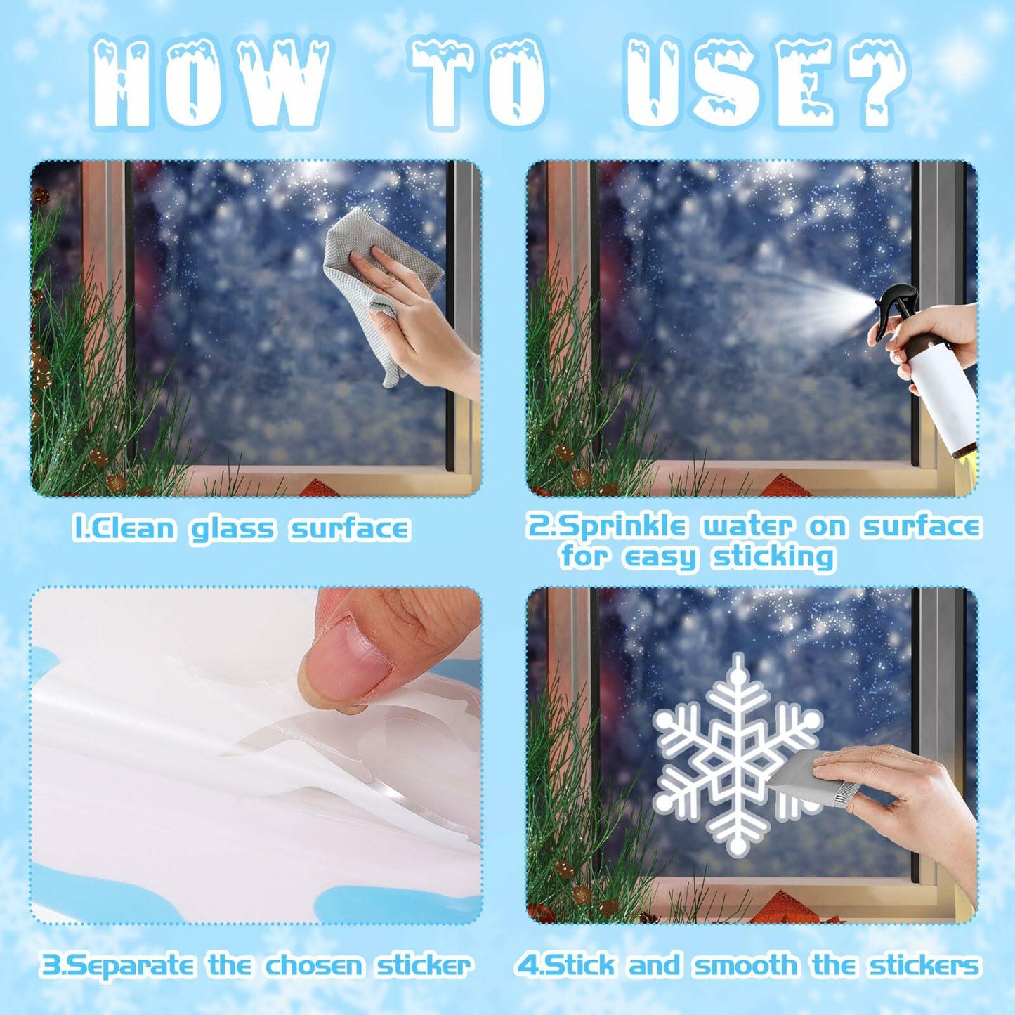 HOWAF 9 Sheets Merry Christmas Winter Wonderland Window Clings Snowflake Elk