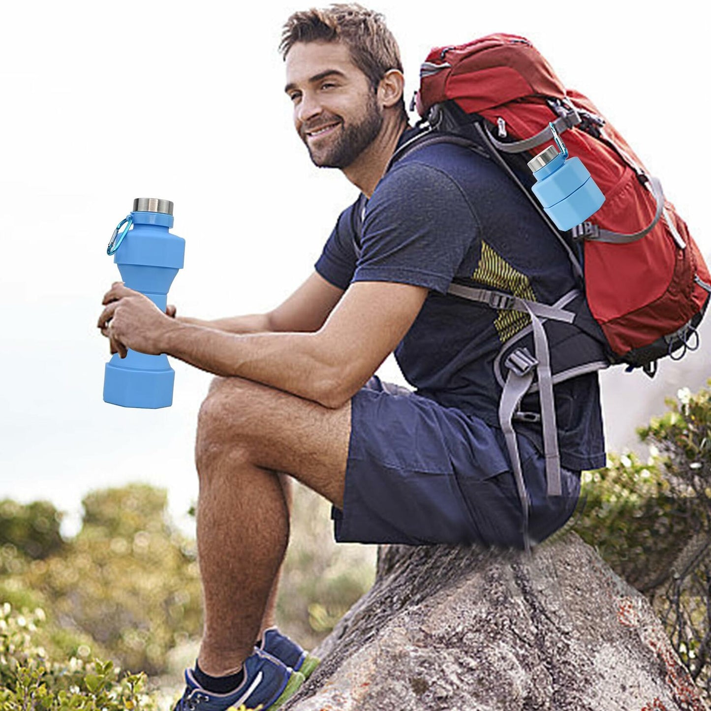 Mitour Collapsible Silicone Water Bottle 22.88oz Lightweight Foldable Leakproof