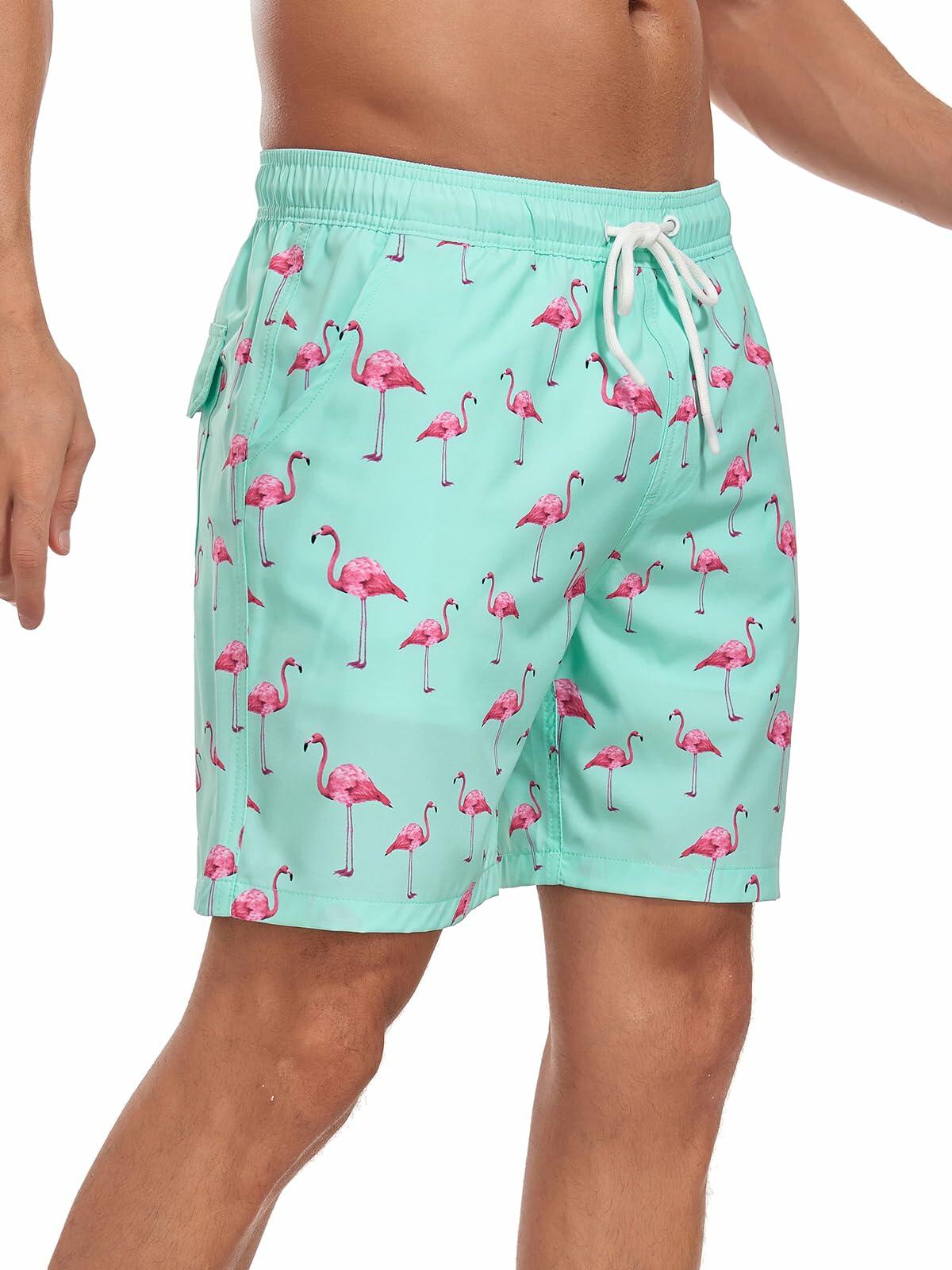 SHEKINI Mens Swim Trunks Quick Dry Compression Lining Pockets Light Green XL