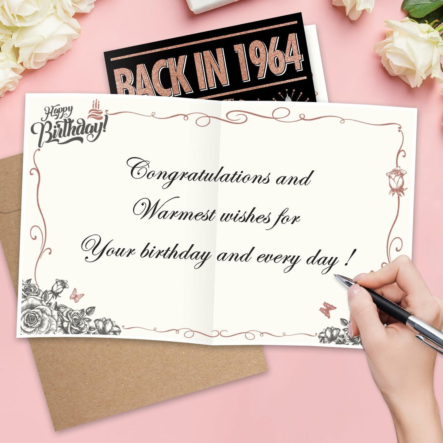 InstaDecor 60th Birthday Card for Women Jumbo 8x10 Inch Rose Gold