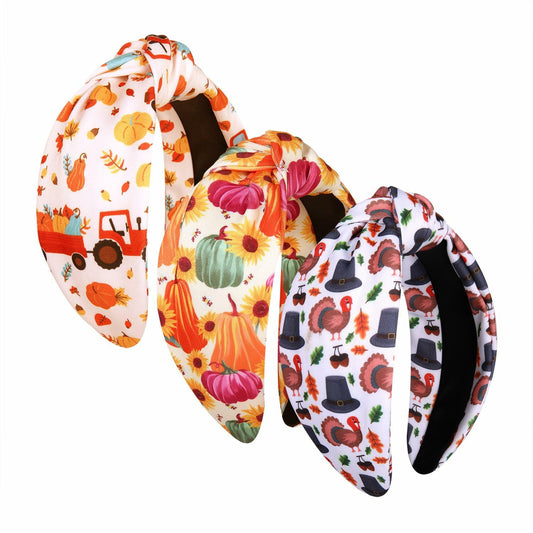 Thanksgiving Pumpkin Leaf Knotted Headband Fall Holiday Accessories