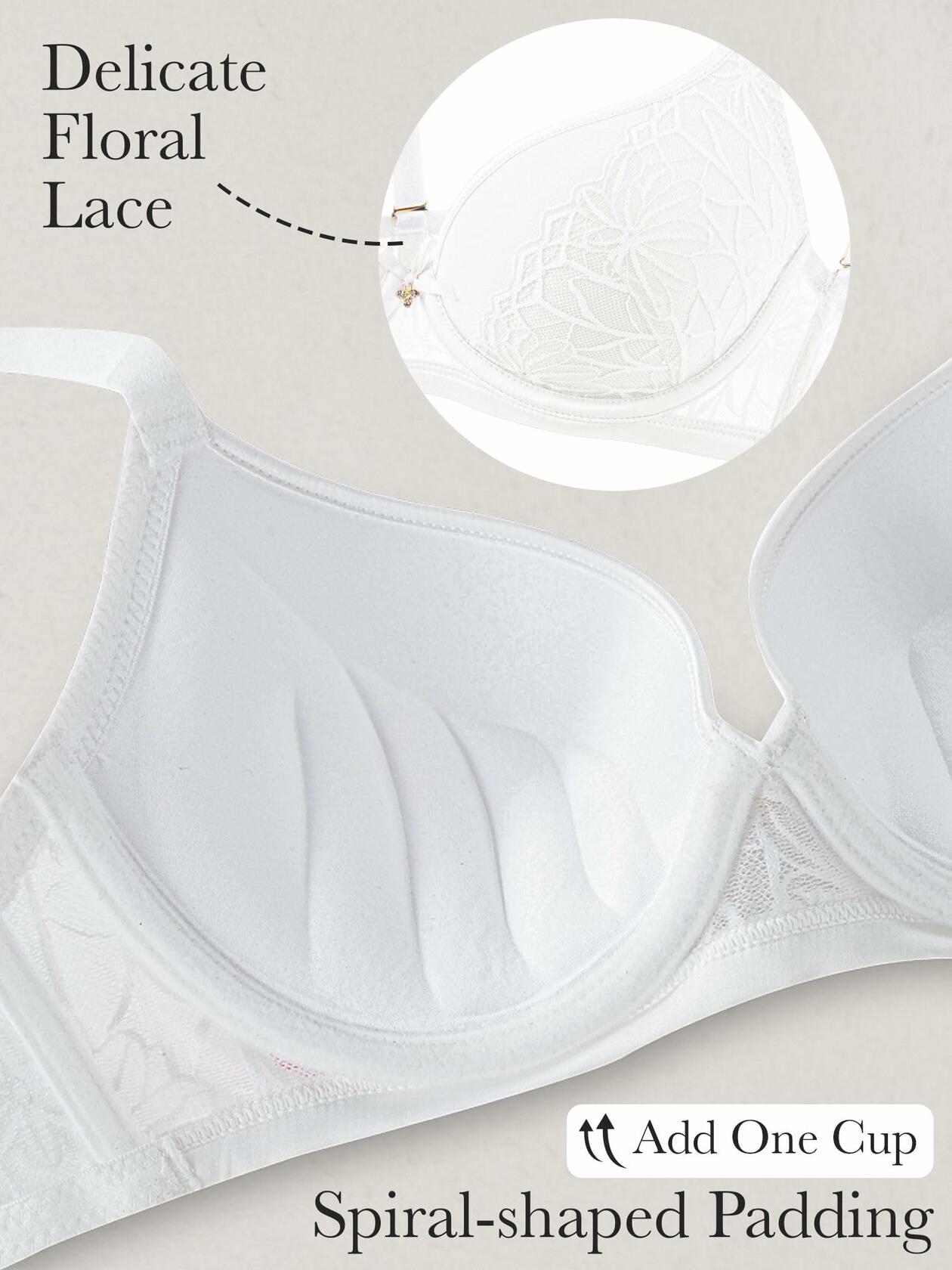 IHOIU Women's Push Up Padded Plunge Lace Underwire Bra White Size 34B
