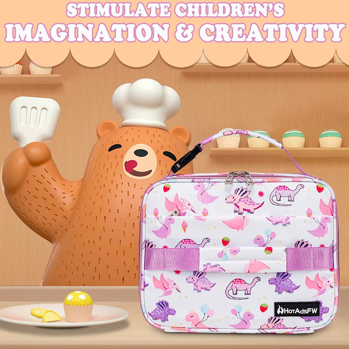 HotAdsFW Dinosaur Kids Lunch Box Small School Bag White Dinosour