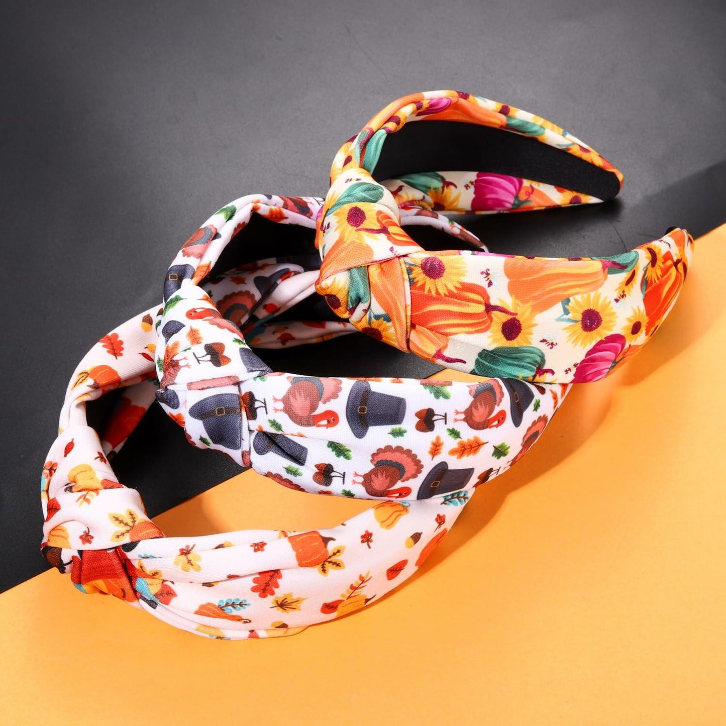 Thanksgiving Pumpkin Leaf Knotted Headband Fall Holiday Accessories