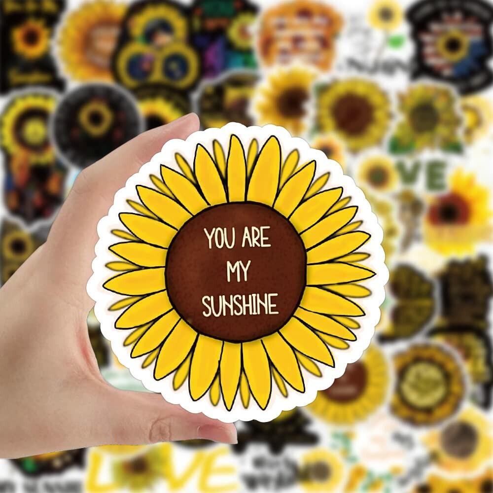 Funimost Sunflower Aesthetic Waterproof Stickers Pack 50pcs Yellow Vinyl