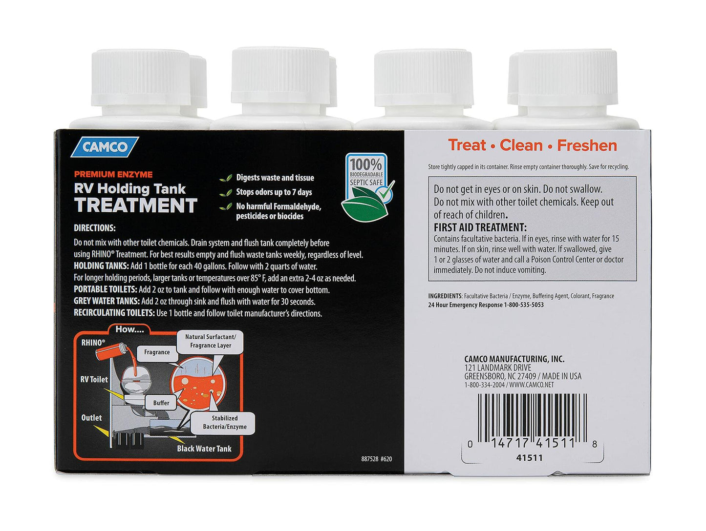 Camco RhinoFLEX Enzyme RV Holding Tank Treatment Pine Scent 8x4oz Bottles