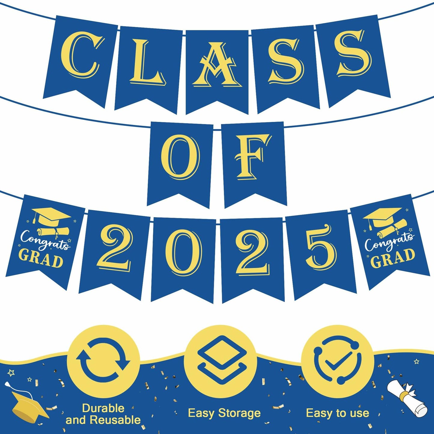 OHOME Graduation Banner 2025 Blue Congrats Grad Backdrop Party Decor