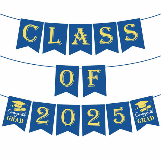 OHOME Graduation Banner 2025 Blue Congrats Grad Backdrop Party Decor
