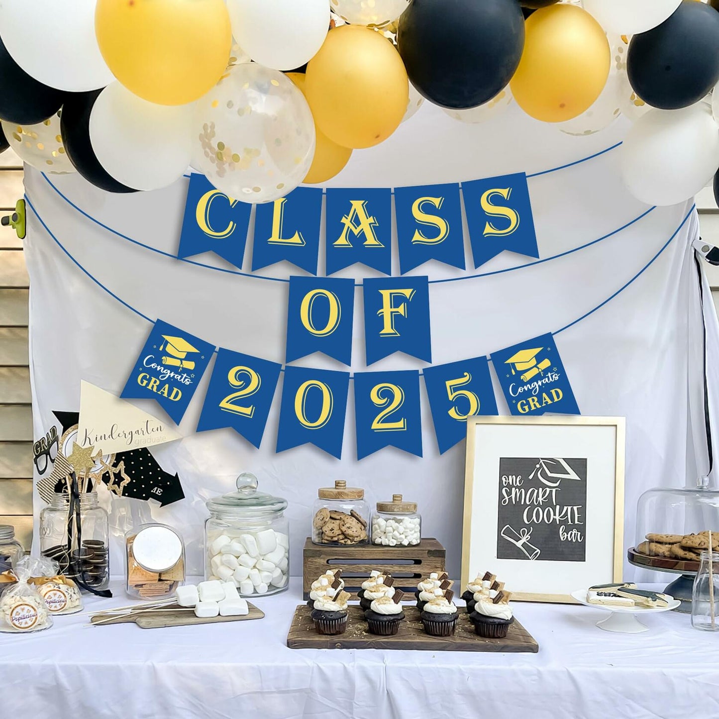 OHOME Graduation Banner 2025 Blue Congrats Grad Backdrop Party Decor