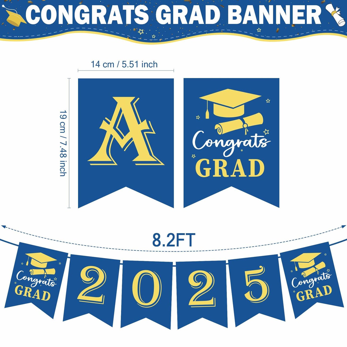 OHOME Graduation Banner 2025 Blue Congrats Grad Backdrop Party Decor