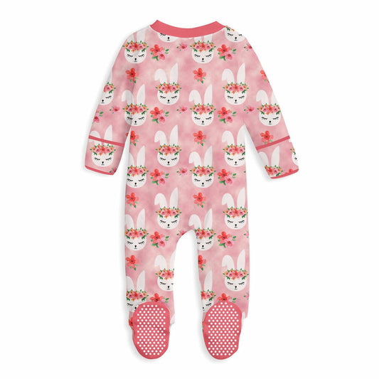 uideazone Baby Girl Bunny Footed Pajamas Pink Long Sleeve Pjs Size 9-12M