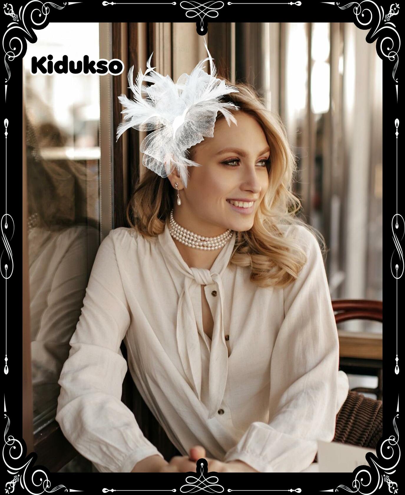 Kidukso Derby Hat Vintage Fascinator Headband Clip White