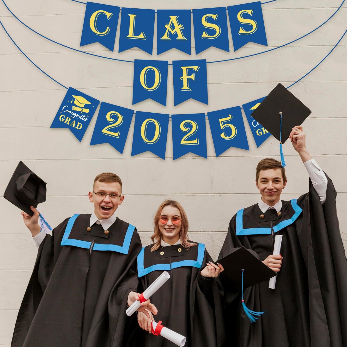 OHOME Graduation Banner 2025 Blue Congrats Grad Backdrop Party Decor